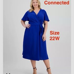 Connected Plus Size Tie-Waist Flutter-Sleeve Midi Dress